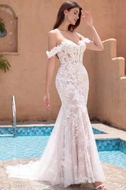Sereia Branca Fora do Ombro Varredura Trem Vestido de Noiva com Applique Lace