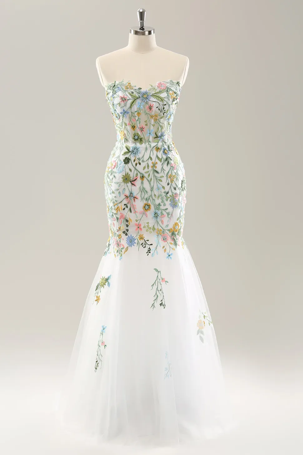 Sereia Branca Fora do Ombro Flores Corset Vestido de Noiva