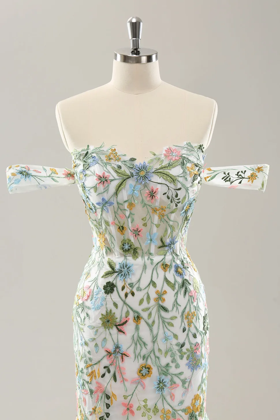 Sereia Branca Fora do Ombro Flores Corset Vestido de Noiva