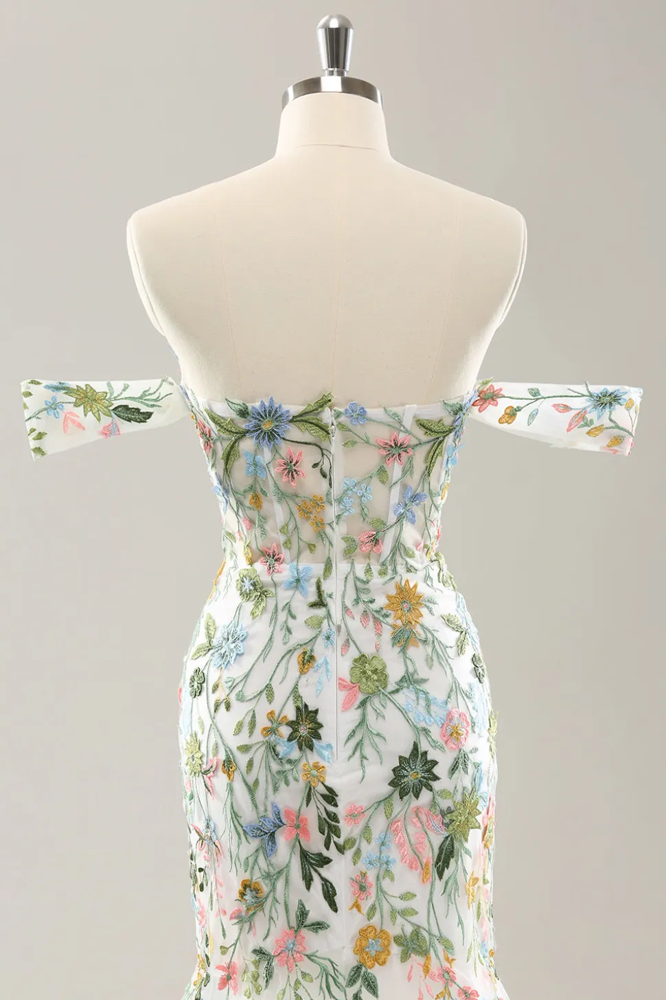 Sereia Branca Fora do Ombro Flores Corset Vestido de Noiva