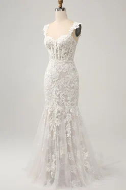 Sereia Branca Fora do Ombro Varredura Trem Vestido de Noiva com Applique Lace