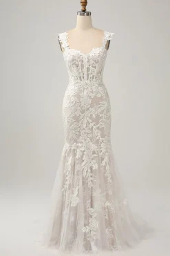Sereia Branca Fora do Ombro Varredura Trem Vestido de Noiva com Applique Lace