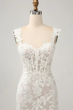 Sereia Branca Fora do Ombro Varredura Trem Vestido de Noiva com Applique Lace
