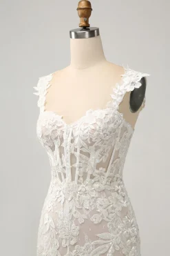 Sereia Branca Fora do Ombro Varredura Trem Vestido de Noiva com Applique Lace