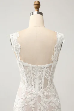 Sereia Branca Fora do Ombro Varredura Trem Vestido de Noiva com Applique Lace
