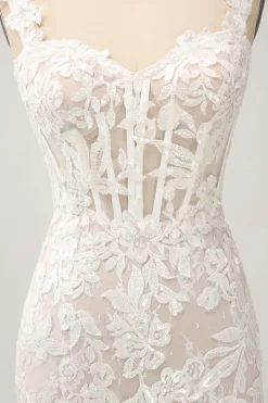 Sereia Branca Fora do Ombro Varredura Trem Vestido de Noiva com Applique Lace