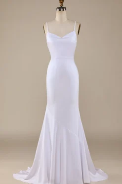 Sereia Branca Lace-Up Back Sweep Train Vestido de Noiva