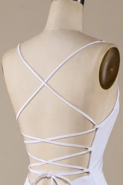 Sereia Branca Lace-Up Back Sweep Train Vestido de Noiva