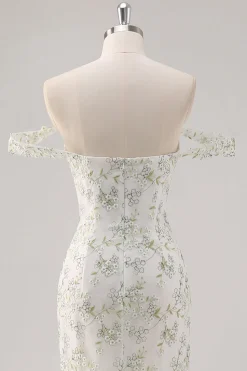 Sereia Branca Verde Flor Fora O Ombro Longo Vestido de Baile