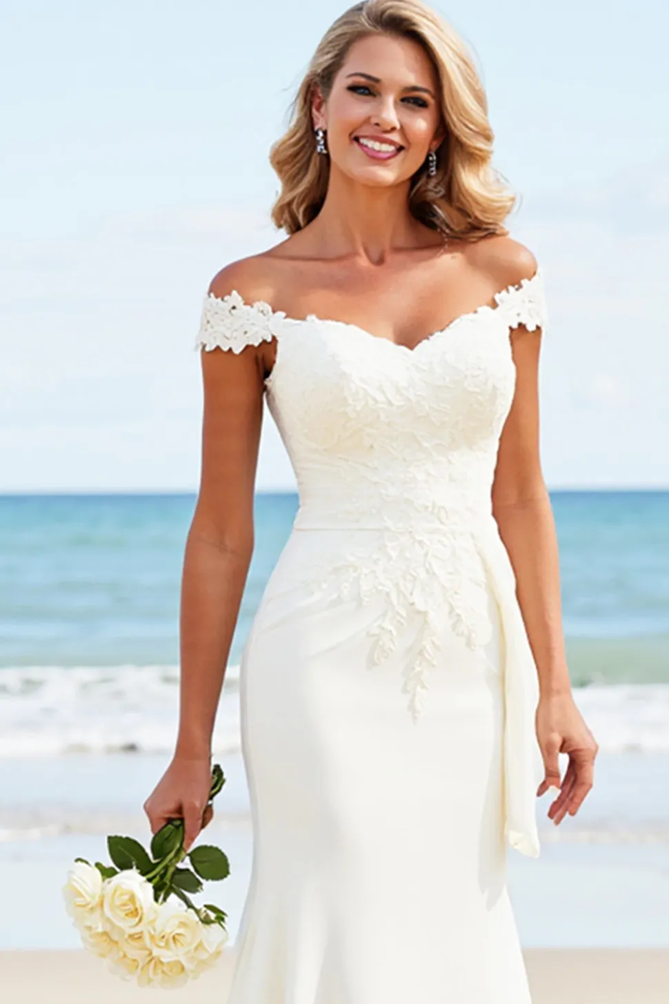 Sereia Branco Fora do Ombro Cetim Sweep/Brush Trem Vestido de Noiva com Renda