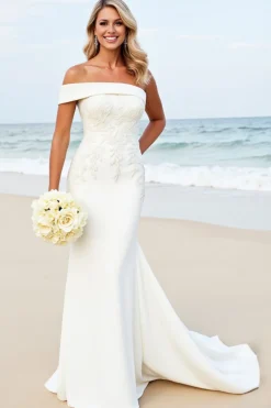 Sereia Branco Um Ombro Cetim Sweep/Brush Trem Vestido de Noiva com Apliques
