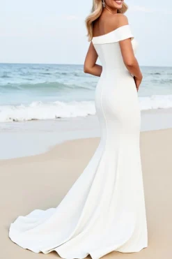 Sereia Branco Um Ombro Cetim Sweep/Brush Trem Vestido de Noiva com Apliques