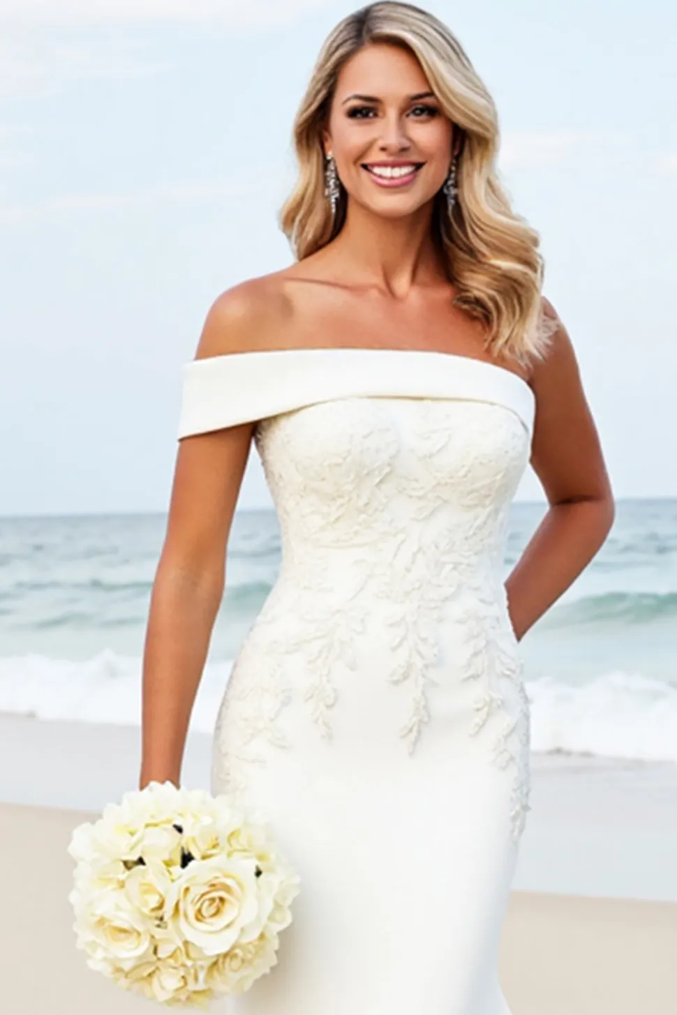 Sereia Branco Um Ombro Cetim Sweep/Brush Trem Vestido de Noiva com Apliques