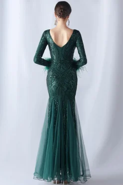 Sereia brilhante Borgonha emplumada mãe de vestido de noiva com mangas compridas