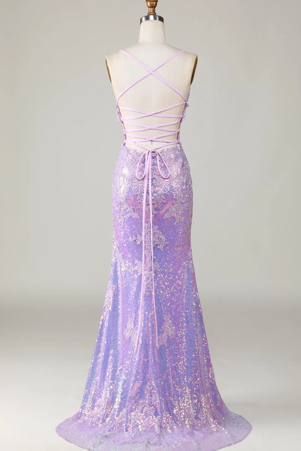 Sereia Brilhante Esparguete Correias Roxo Corset Prom Dress com Fenda