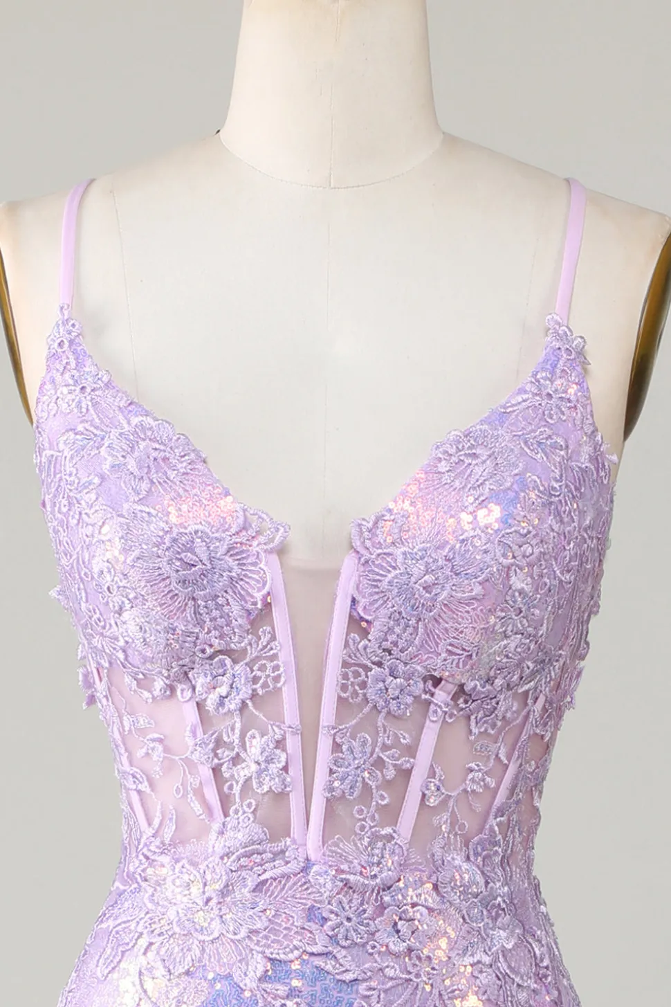 Sereia Brilhante Esparguete Correias Roxo Corset Prom Dress com Fenda