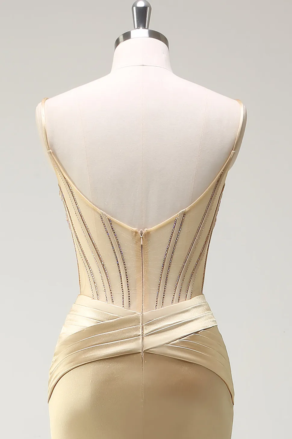 Sereia Brilhante Esparguete Correias Espartilho Dourado Vestido Longo Baile de Formatura com Fenda