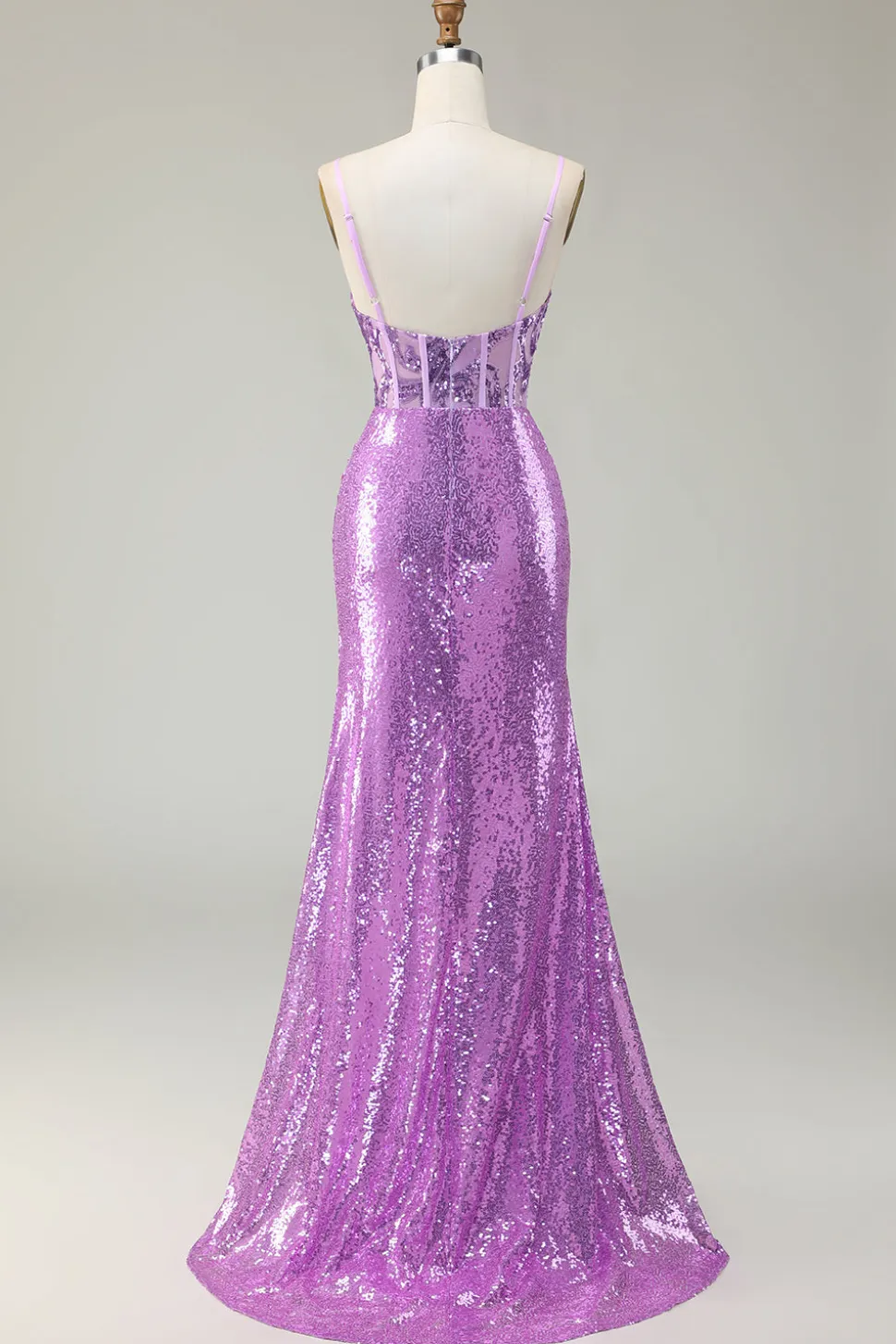 Sereia brilhante espartilho roxo apliqued vestido de baile com fenda