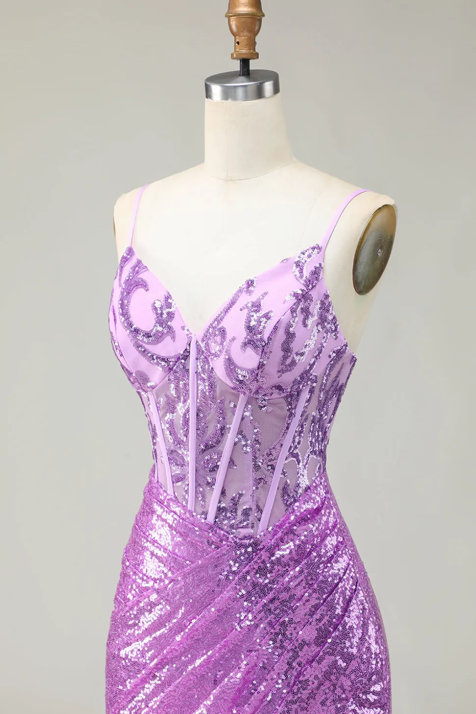 Sereia brilhante espartilho roxo apliqued vestido de baile com fenda