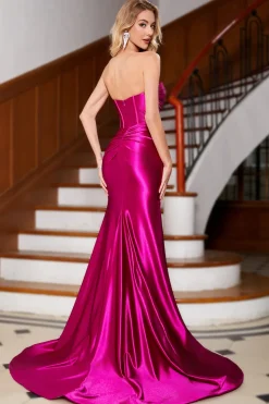 Sereia brilhante Fuchsia Corset Prom Dress com fenda