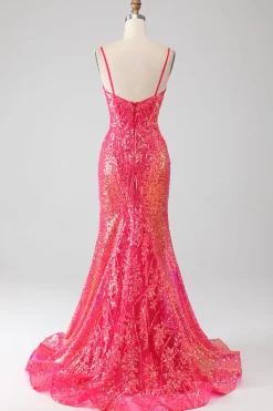 Sereia brilhante Fuchsia Prom Dress com Sequins