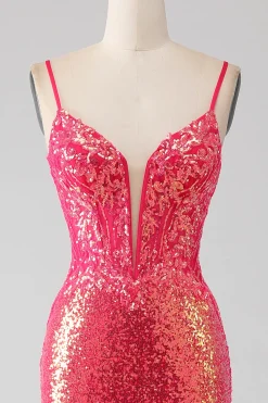 Sereia brilhante Fuchsia Prom Dress com Sequins