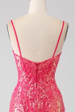 Sereia brilhante Fuchsia Prom Dress com Sequins