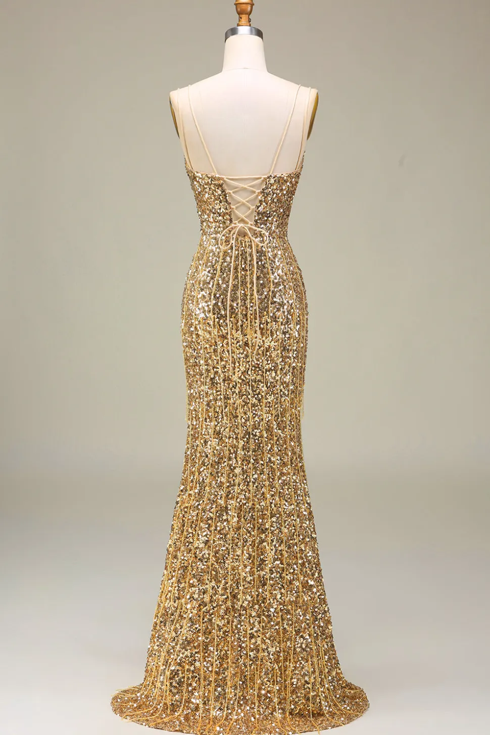 Sereia brilhante Golden Long Prom Dress com fenda
