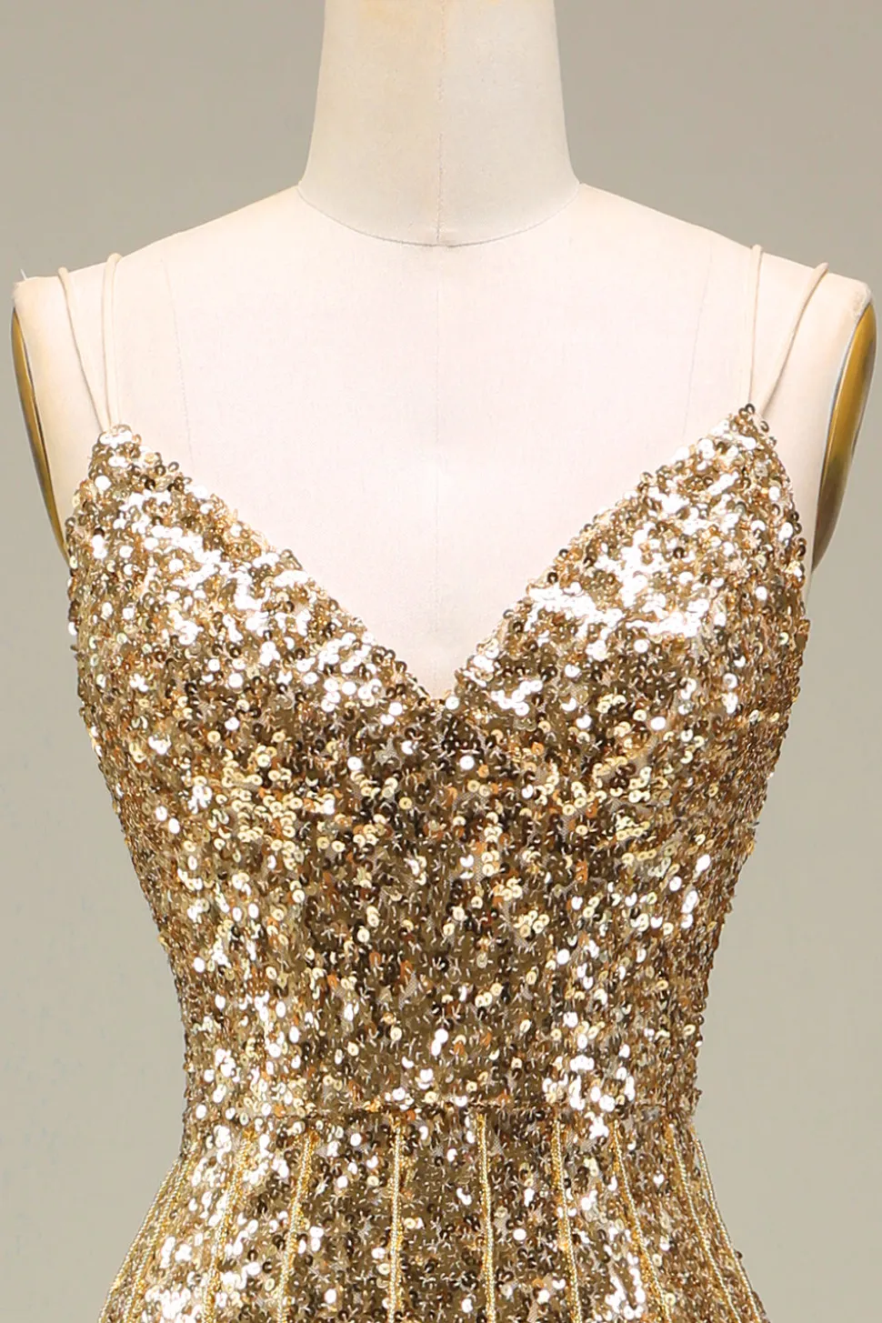 Sereia brilhante Golden Long Prom Dress com fenda