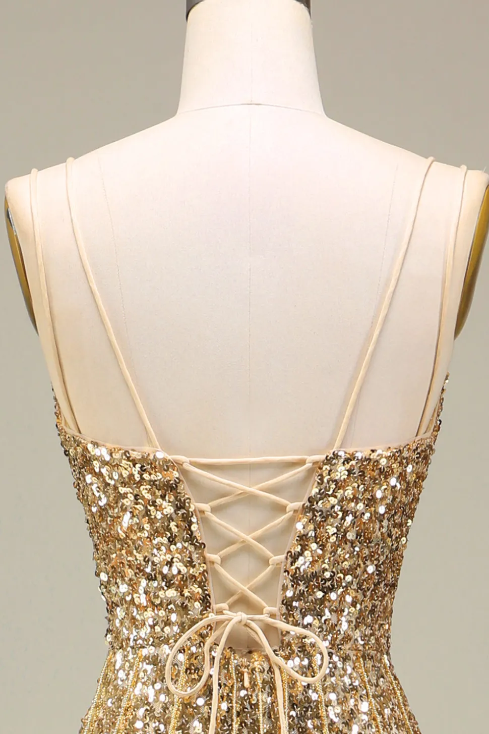 Sereia brilhante Golden Long Prom Dress com fenda