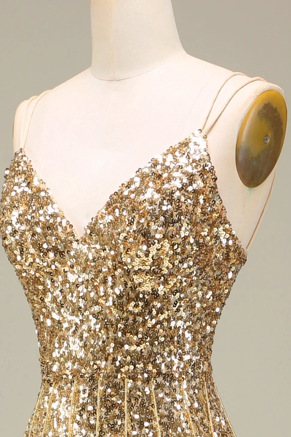 Sereia brilhante Golden Long Prom Dress com fenda