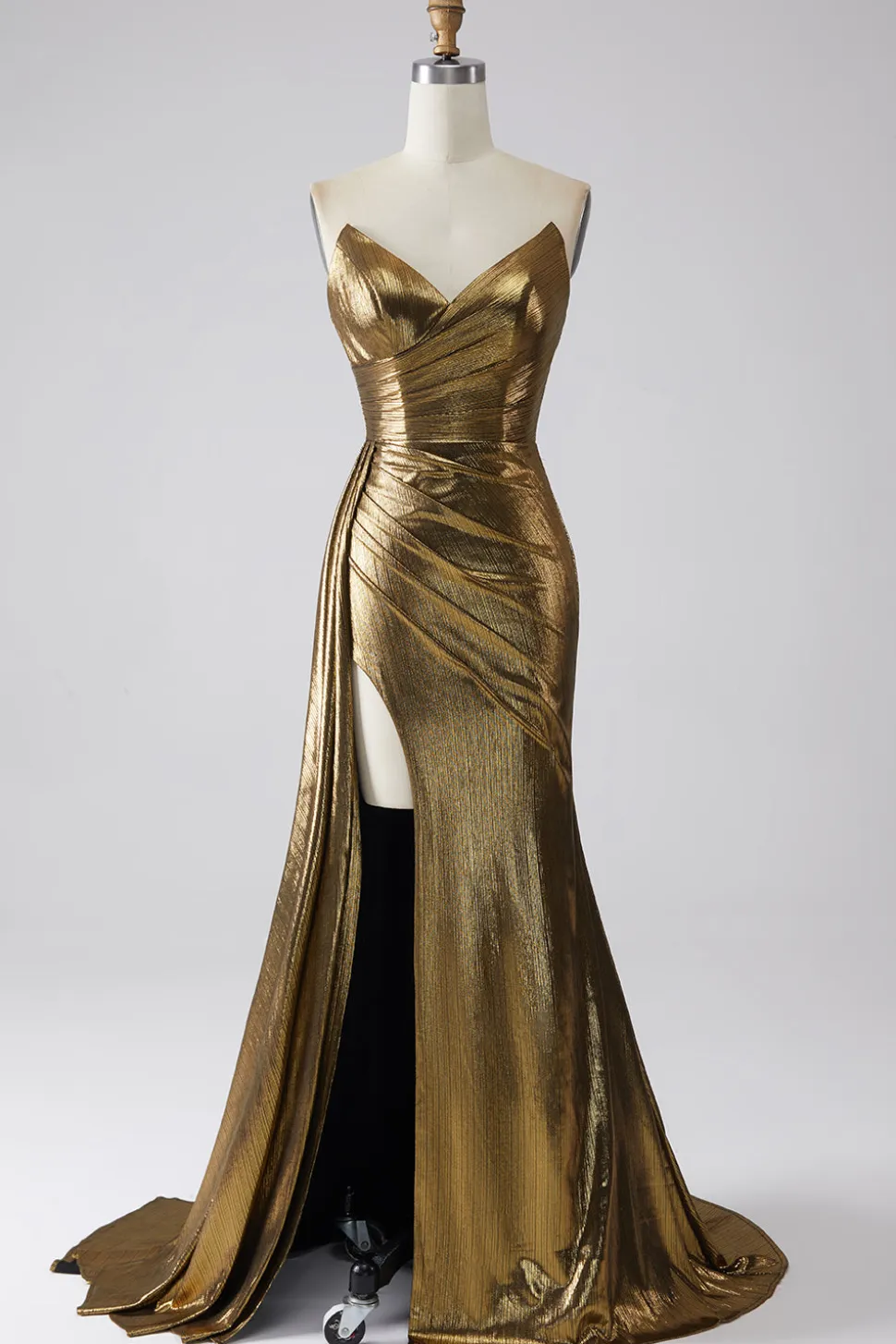 Sereia brilhante Golden Long Prom Dress com fenda