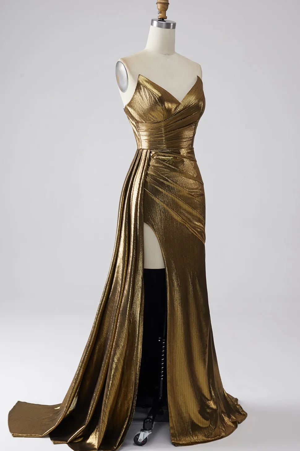 Sereia brilhante Golden Long Prom Dress com fenda