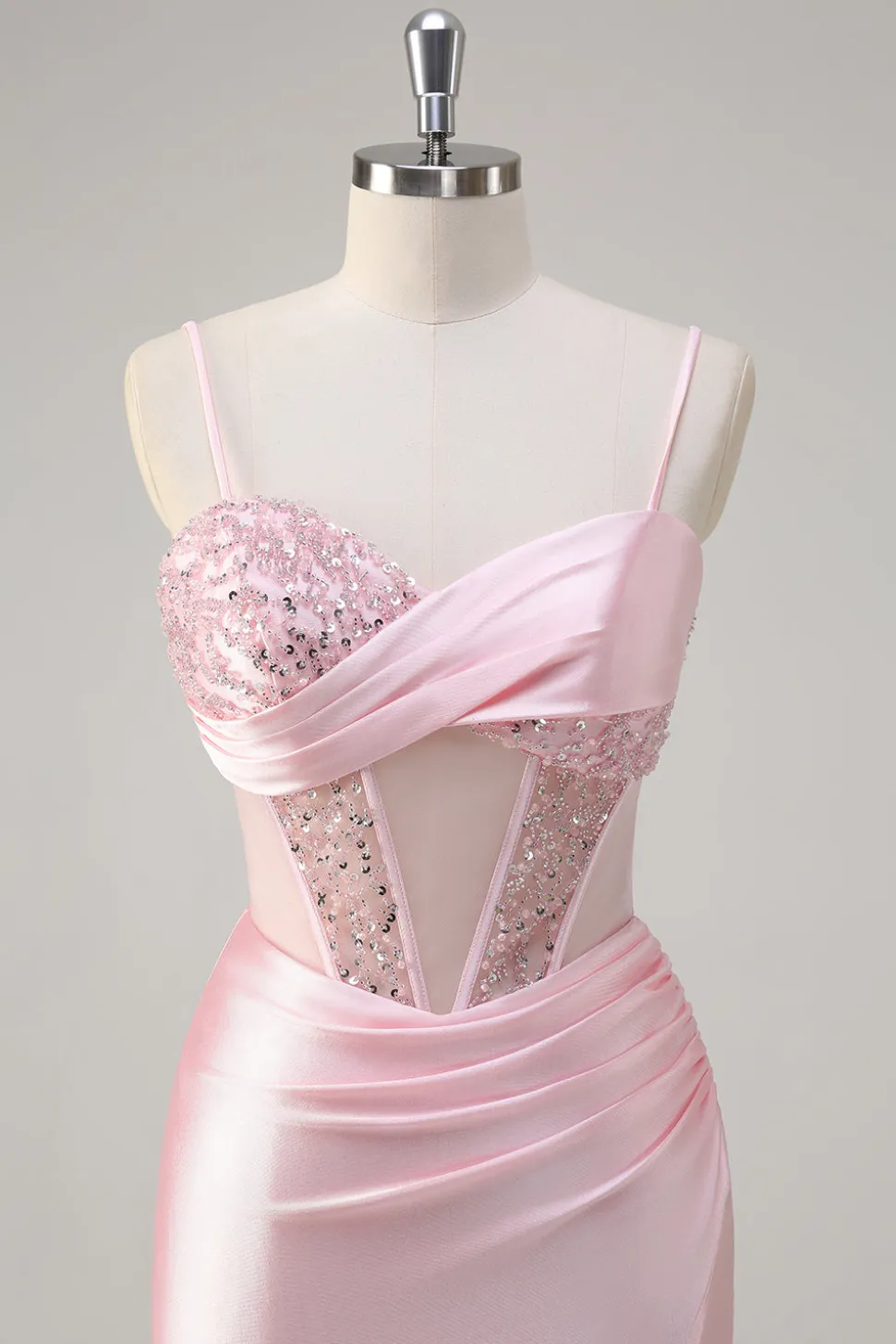Sereia brilhante rosa longo vestido de baile de lantejoulas com fenda