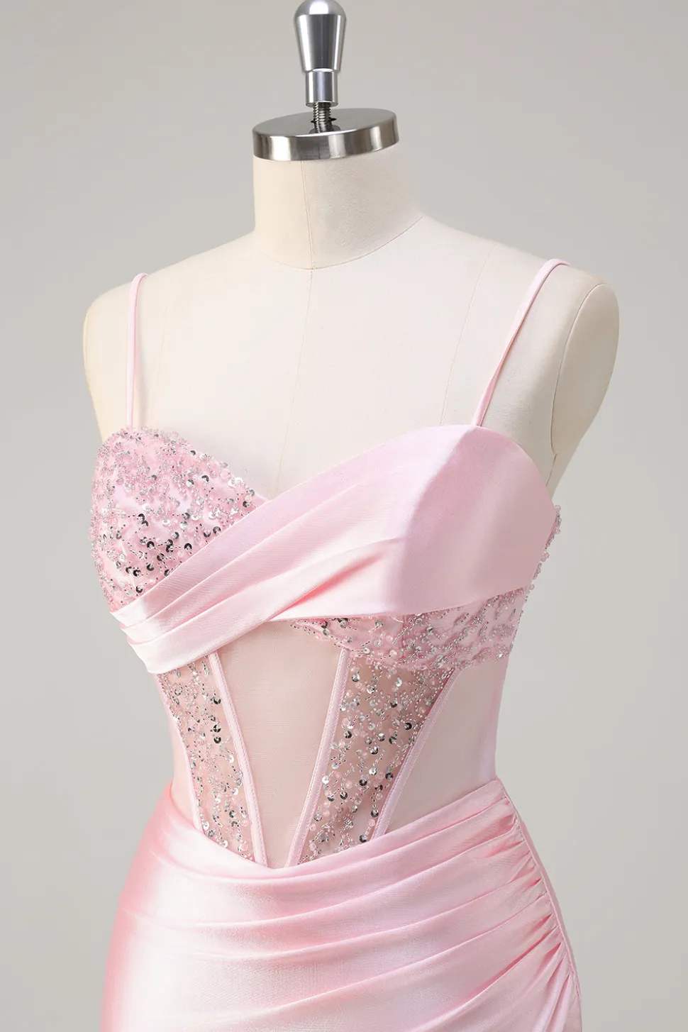 Sereia brilhante rosa longo vestido de baile de lantejoulas com fenda
