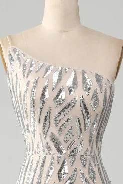 Sereia brilhante um ombro verde escuro Sequins longo vestido de baile
