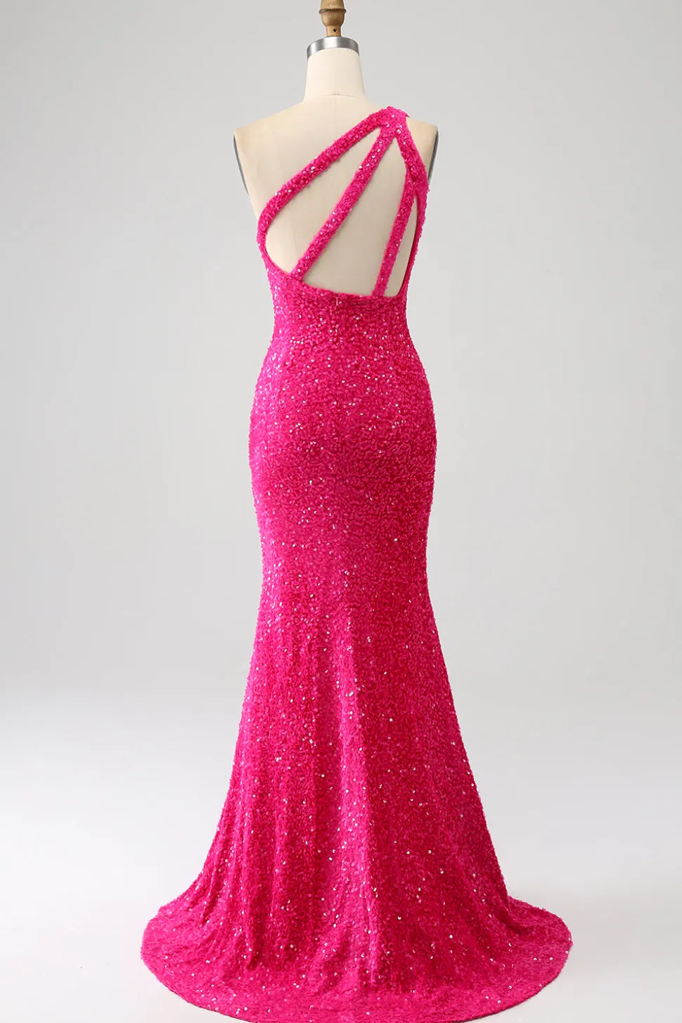 Sereia brilhante um ombro Fuchsia Sequins longo vestido de baile com fenda