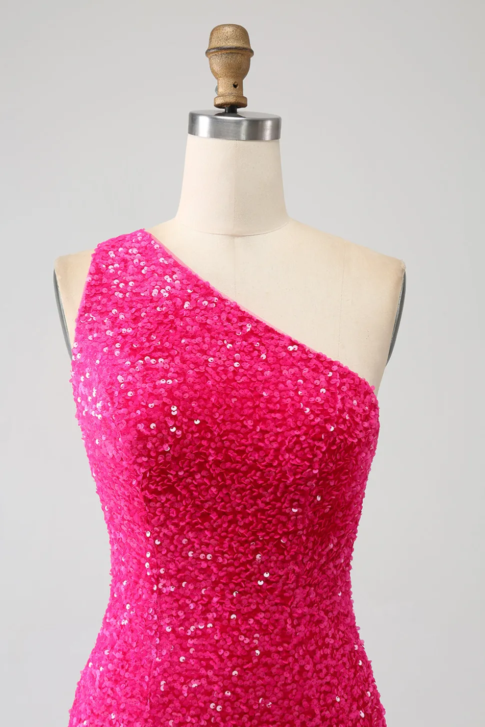 Sereia brilhante um ombro Fuchsia Sequins longo vestido de baile com fenda