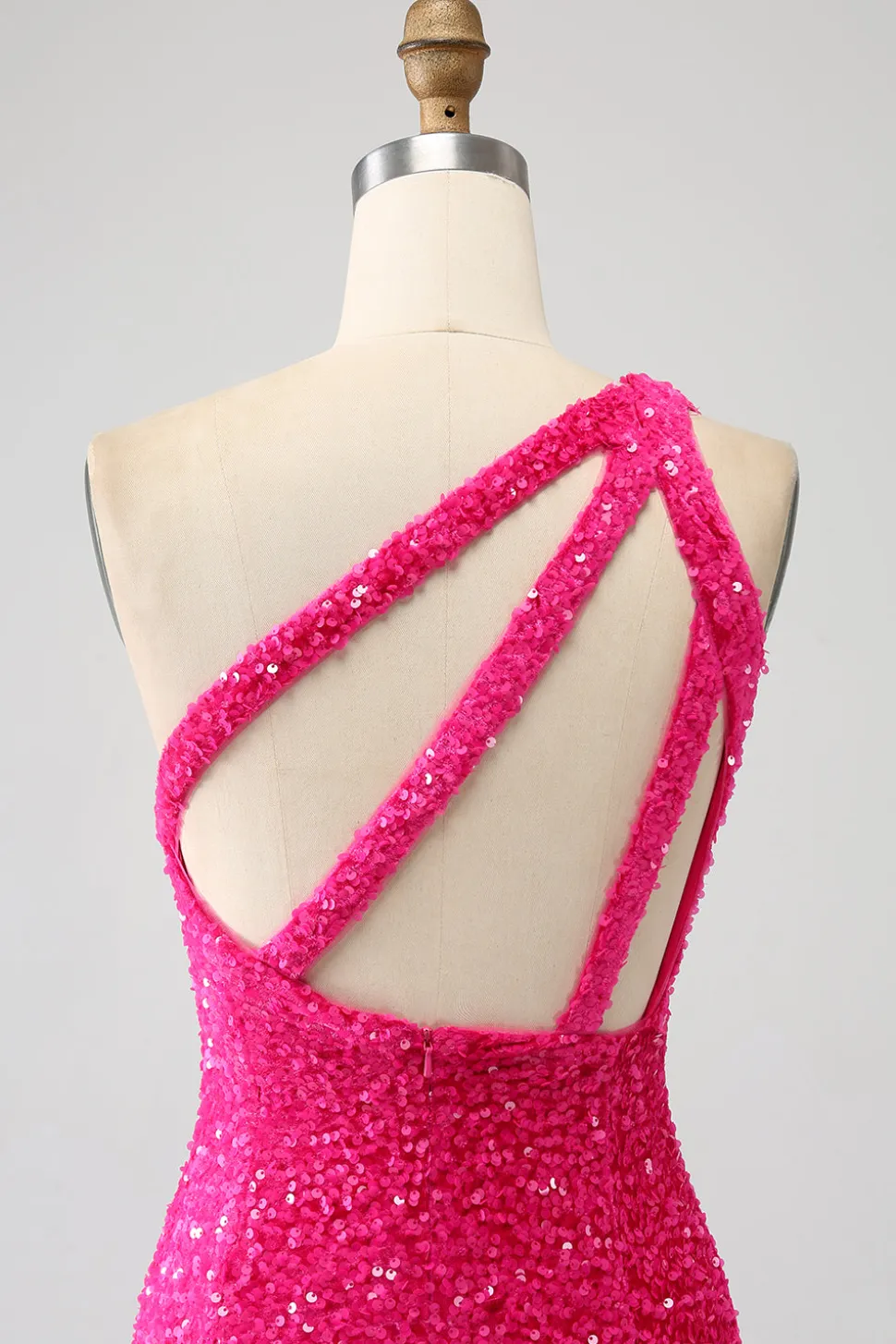 Sereia brilhante um ombro Fuchsia Sequins longo vestido de baile com fenda