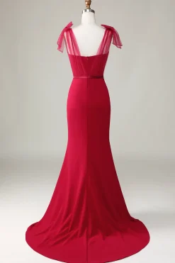 Sereia Cetim Borgonha Vestido de Dama de Honor