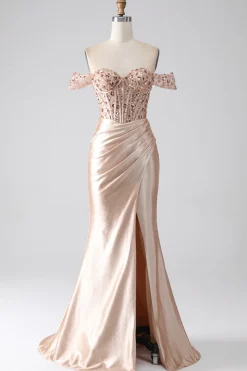 Sereia Champagne Corset Prom Dress
