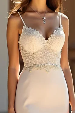 Sereia Champagne Matte Satin Long Prom Vestido