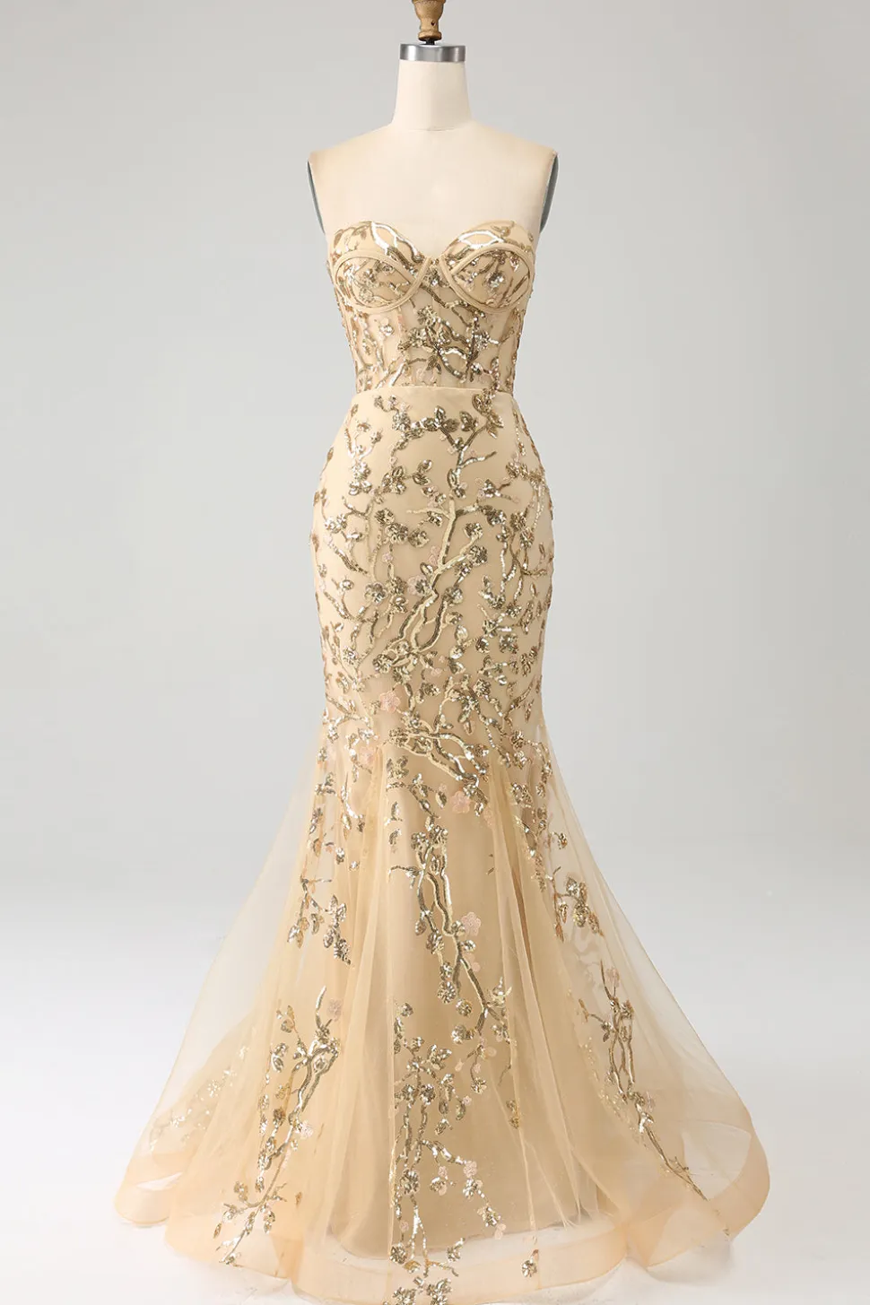 Sereia Champagne Sparkly Corset Prom Dress