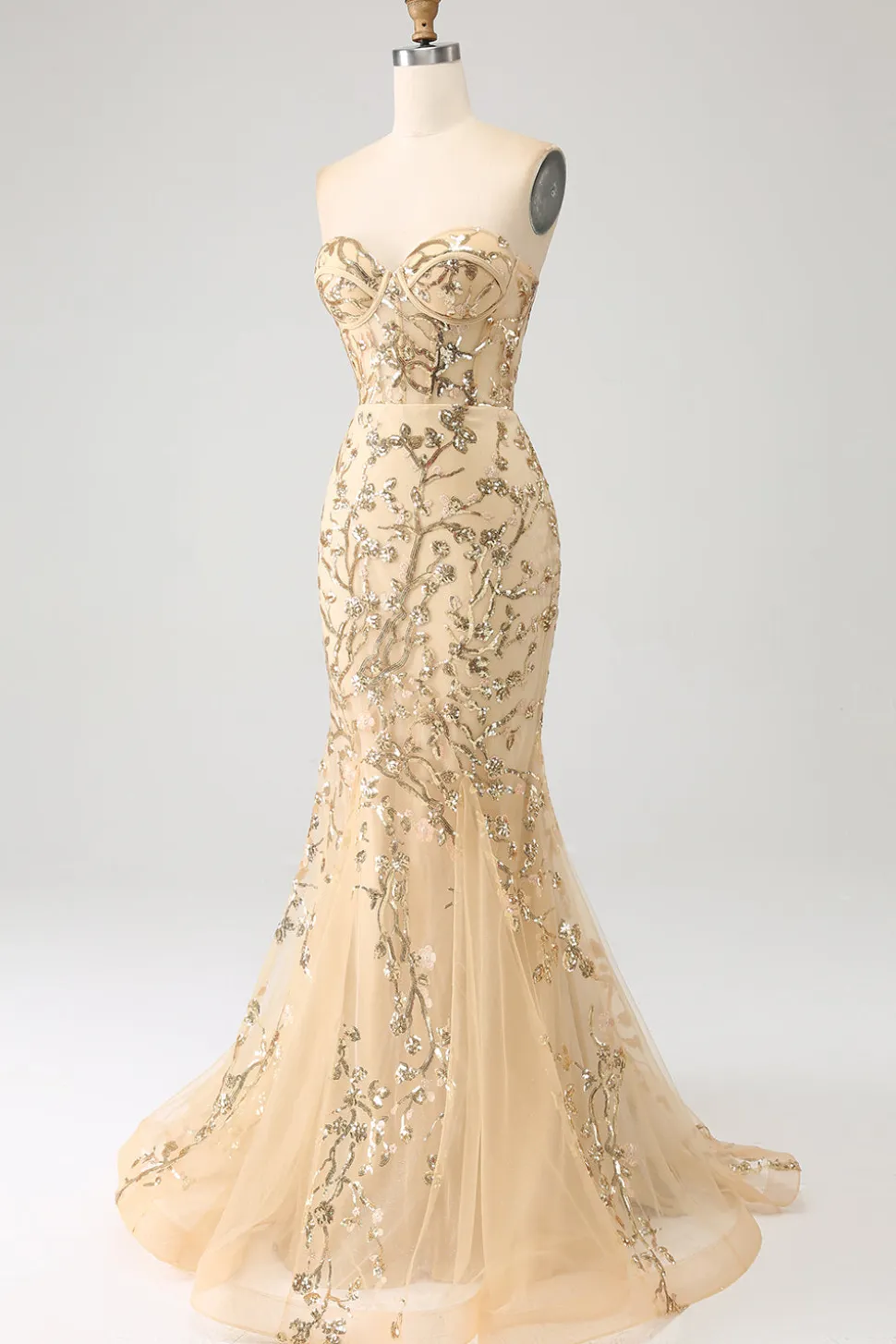 Sereia Champagne Sparkly Corset Prom Dress