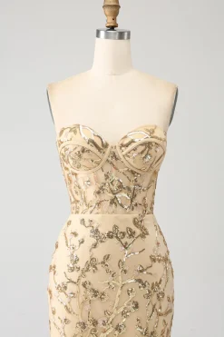 Sereia Champagne Sparkly Corset Prom Dress