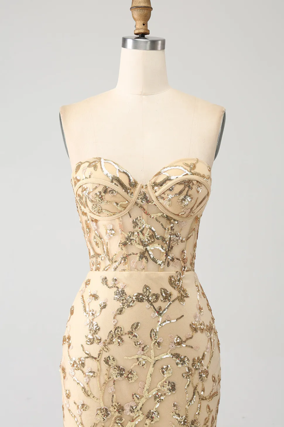 Sereia Champagne Sparkly Corset Prom Dress