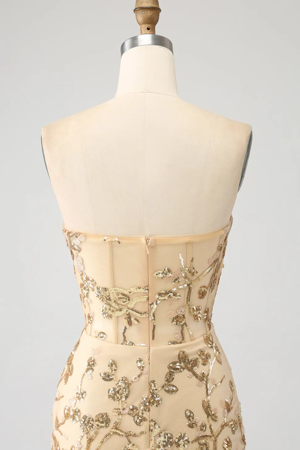 Sereia Champagne Sparkly Corset Prom Dress