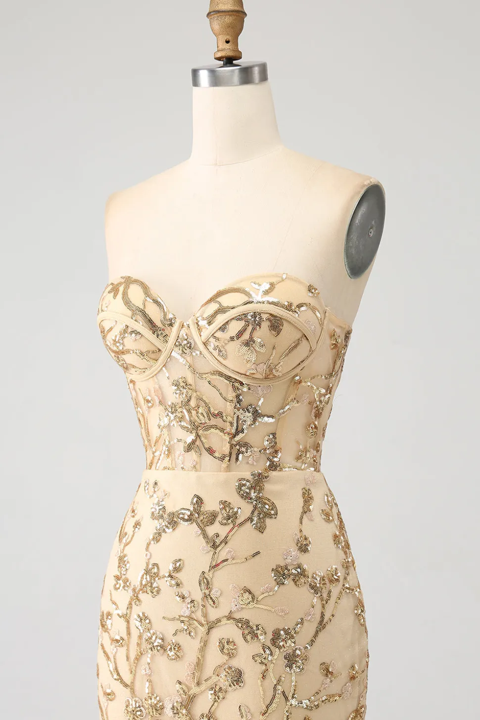 Sereia Champagne Sparkly Corset Prom Dress