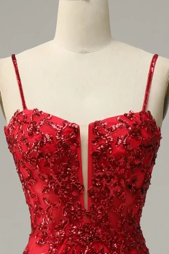Sereia Cintas de Espaguete Vermelho Vestido de Festa