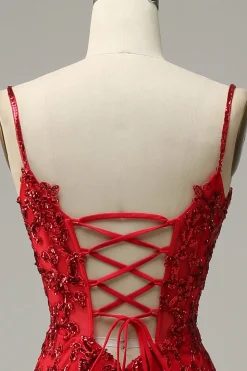 Sereia Cintas de Espaguete Vermelho Vestido de Festa